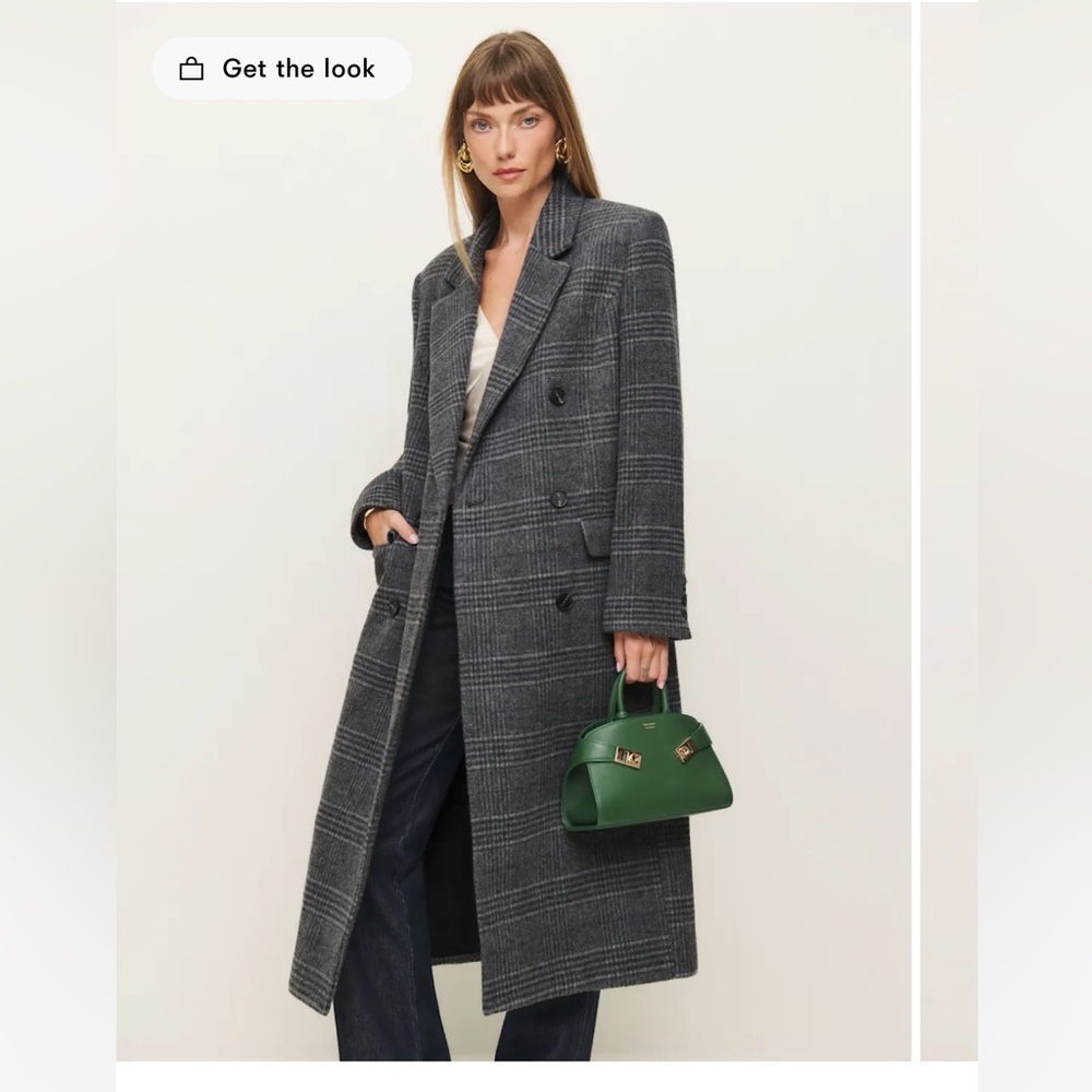 NWT! Reformation Lucas Coat in charcoal plaid, size medium petite.